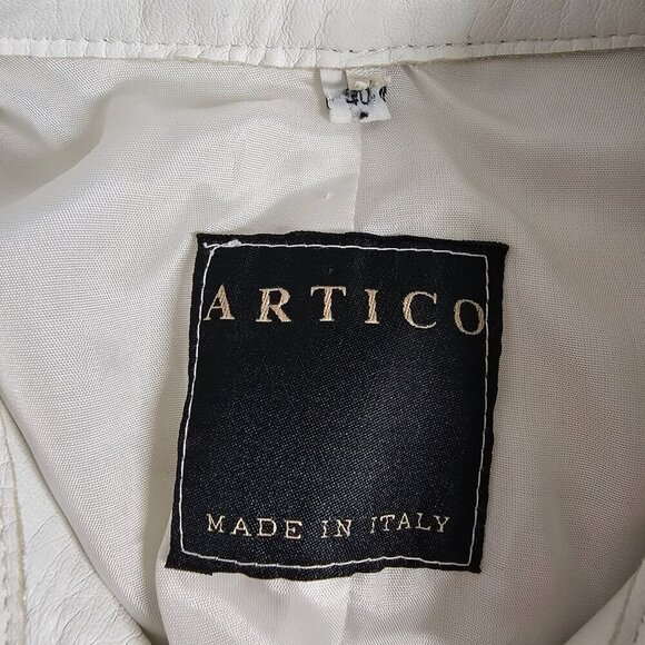 Vintage Italian White Leather Button-Up Jacket with Ruffles by Artico Womens XS - Picture 5 of 11